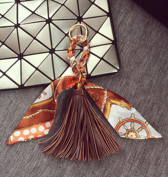 Wholesale Spring and Summer Leather Scarf Tassel Pendant Keychain